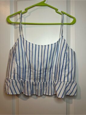American Eagle Outfitters Blue and White Striped Ruffle Hem Cami